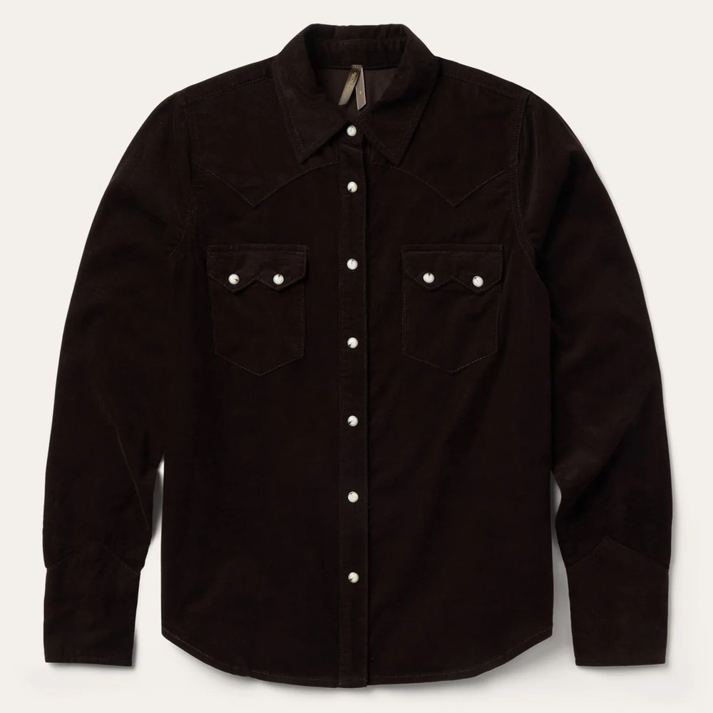 Stetson Corduroy Denim Western Snap Front Shirt Chocolate Brown Size Small NWT